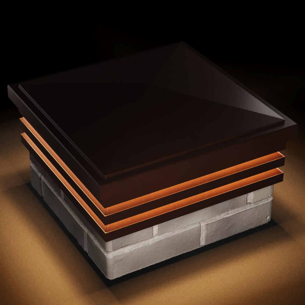 Колпак Zking Бона ХайТек Коричневый на столб 1.5х1.5 кирпича (385х385мм) с подсветкой в Мариуполе фото