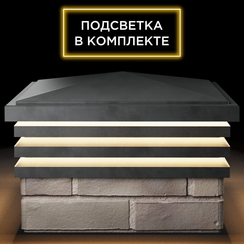 Колпак Zking Бона ХайТек Серый на столб 1.5х1.5 кирпича (385х385мм) с подсветкой Мариуполь фото